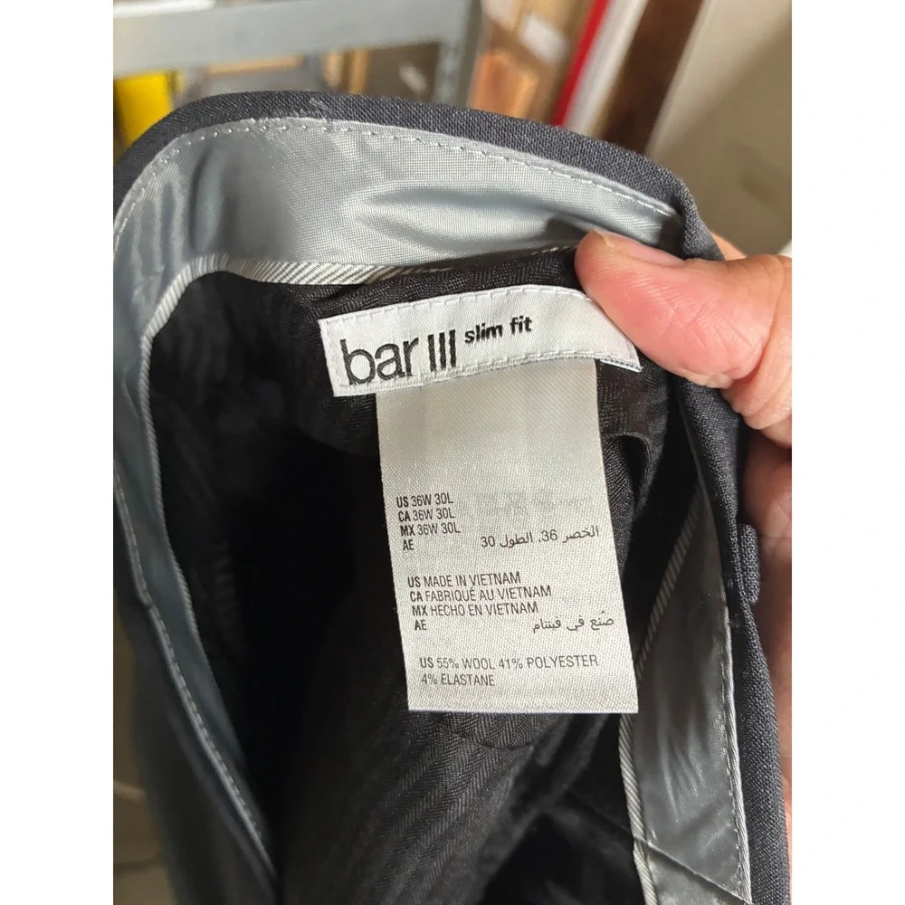 NWT Bar III Mens Slim Fit Power Stretch Wool Blend Suit Pants Gray 36W 30L
